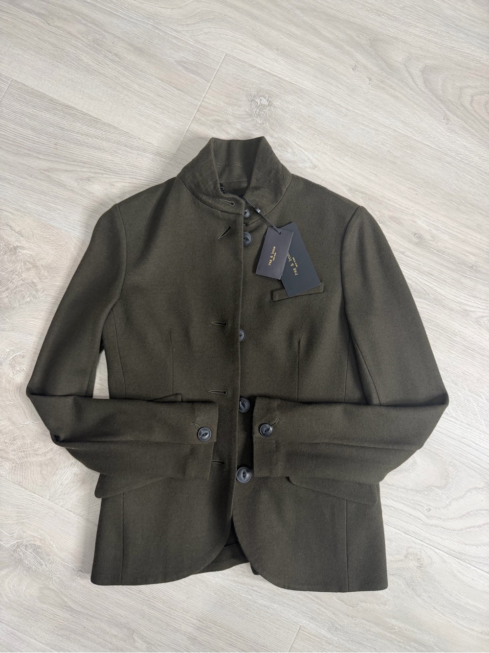 rag & bone Women’s  Dark Olive Wool Button-Front Pea Coat